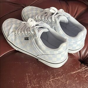 Vans Light Blue and White Checkered Shoes